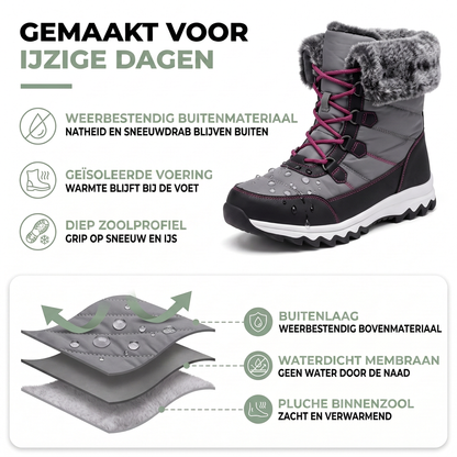 Snowboots Dames Enkelhoog - Waterdicht & Gevoerd - Met Veters