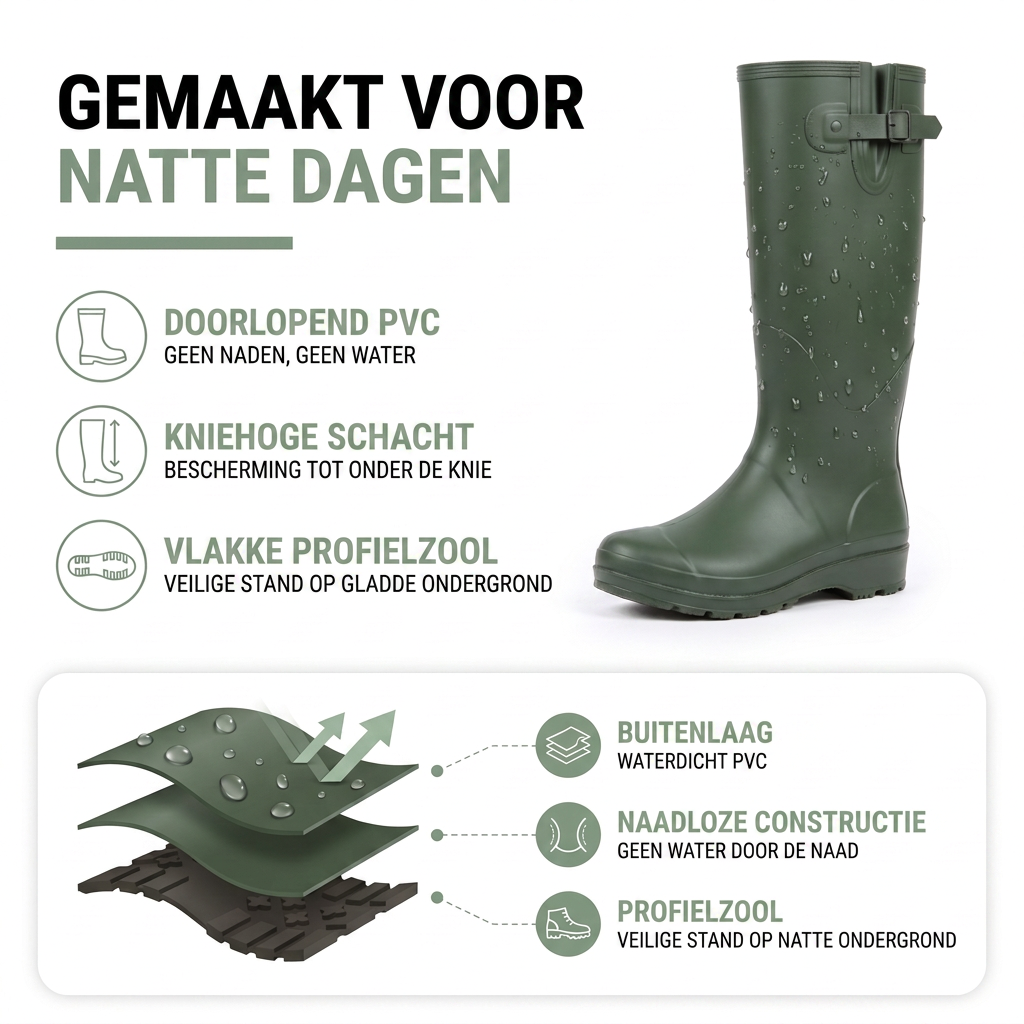 Regenlaarzen Dames Kniehoog - Waterdicht & Antislip - PVC