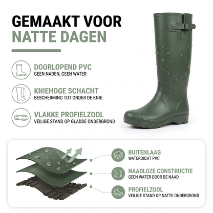 Regenlaarzen Dames Kniehoog - Waterdicht & Antislip - PVC