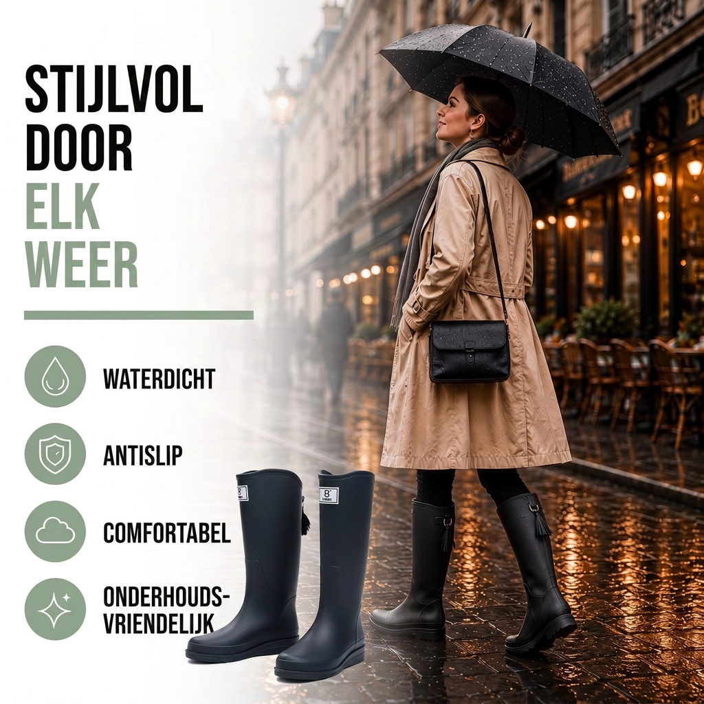 Regenlaarzen Dames Halfhoog - Waterdicht - PVC Instapper