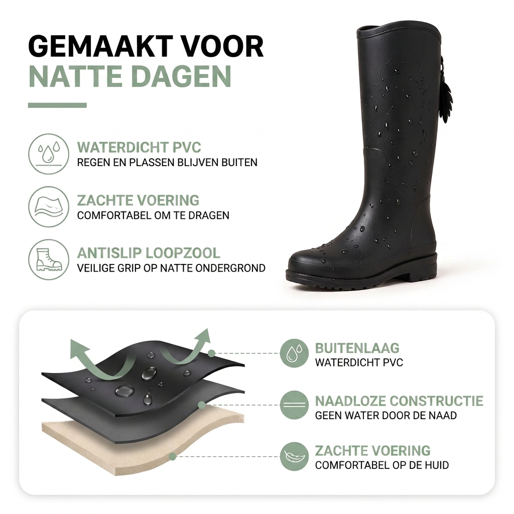 Regenlaarzen Dames Halfhoog - Waterdicht - PVC Instapper