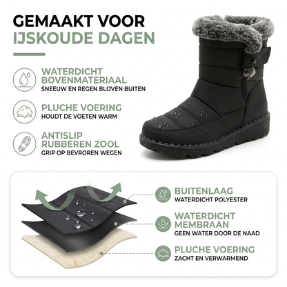 Snowboots Dames - Waterdicht met Pluche Voering - Instapper met Imitatiebont
