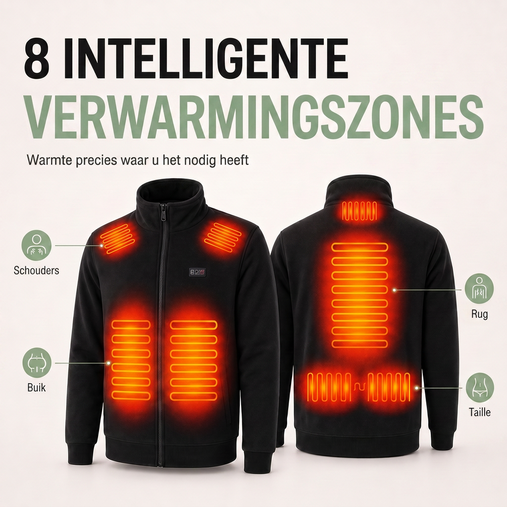 Verwarmde Jas met Fleecevoering - 8 Warmtezones - Waterdicht, Unisex