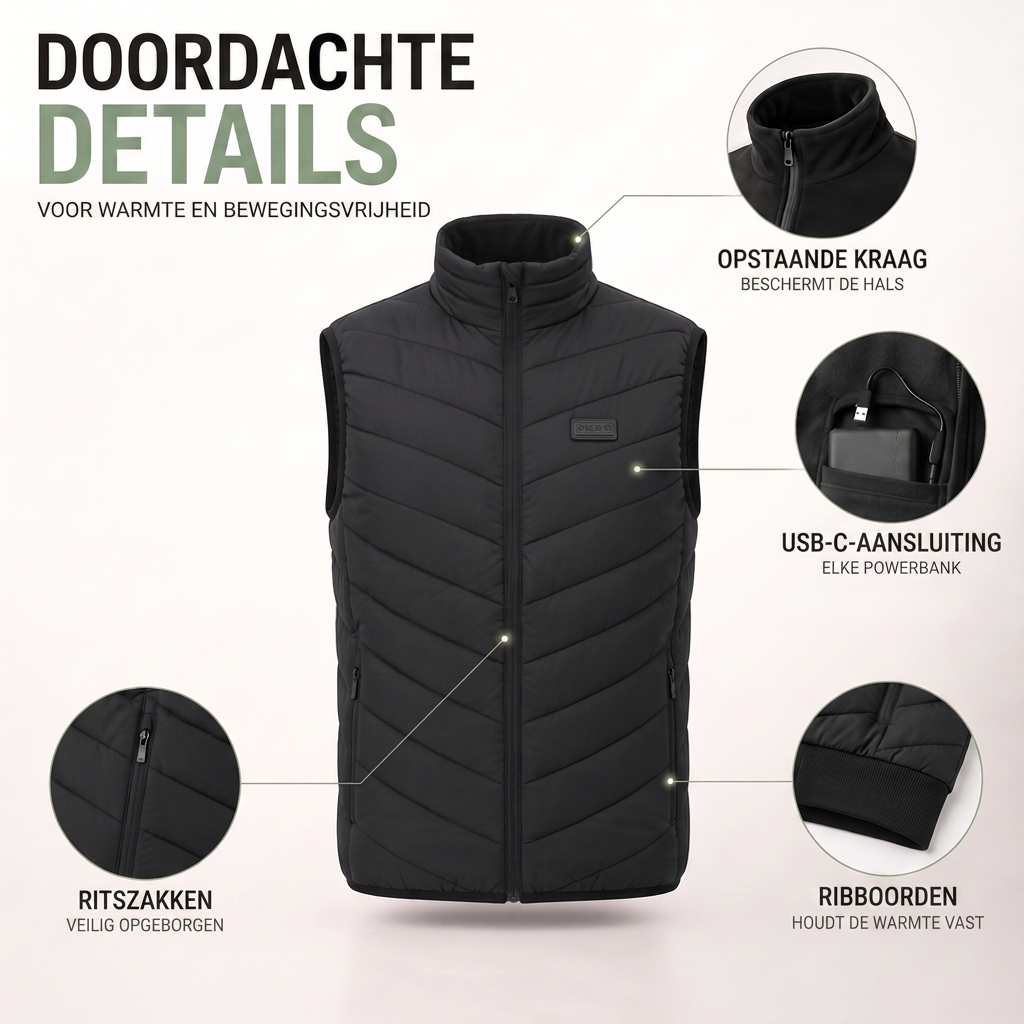 Verwarmde Bodywarmer - 9, 15 of 21 Warmtezones - USB-C Dames & Heren