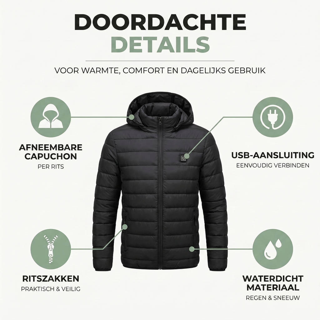Verwarmde Jas Heren & Dames - 9 Warmtezones - Waterdicht & USB