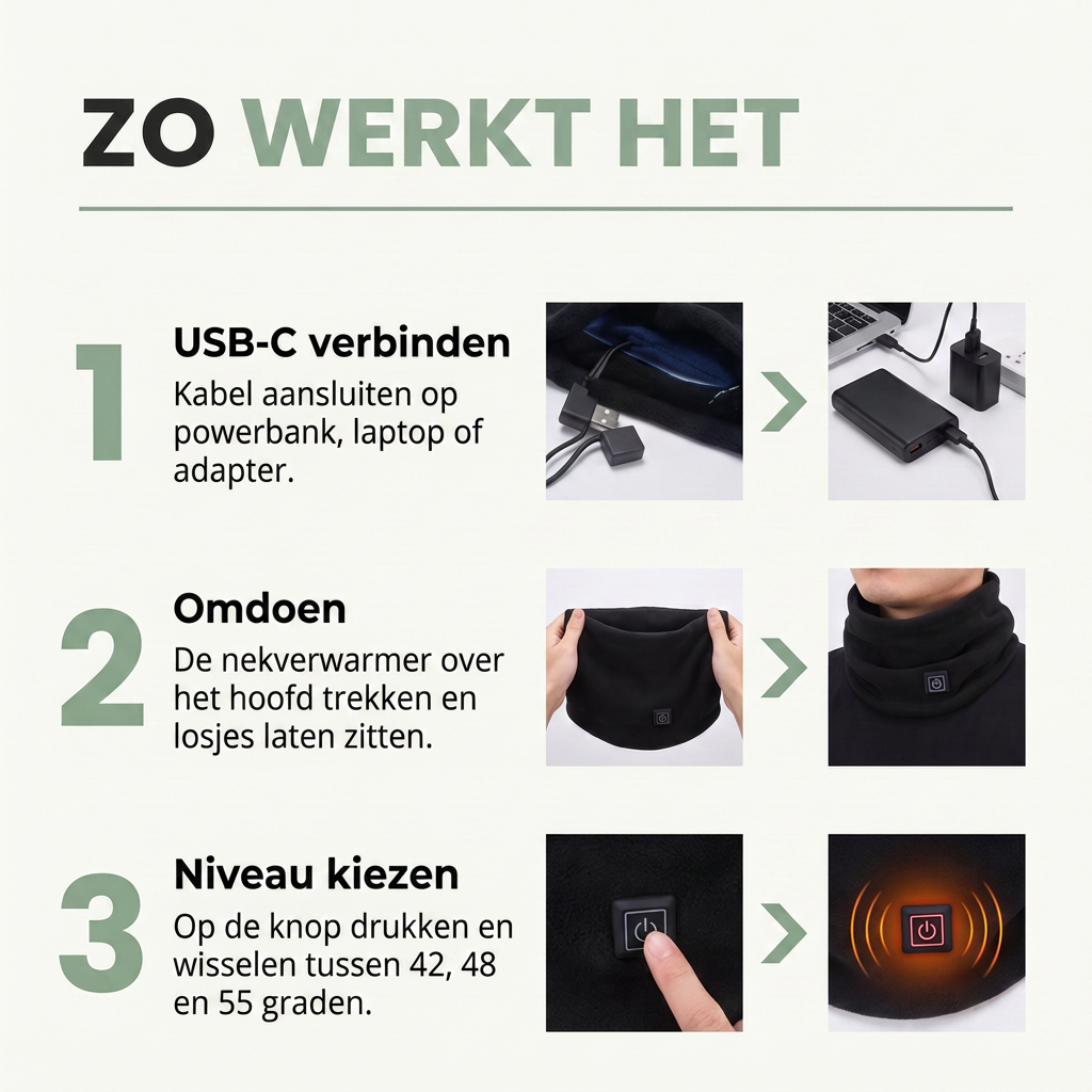 Verwarmde Sjaal - Elektrische Nekwarmer 3 Warmtestanden - USB-C