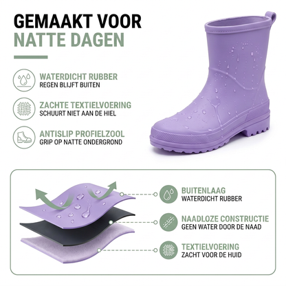 Regenlaarzen Dames - Halfhoog & Waterdicht - Antislip Profielzool