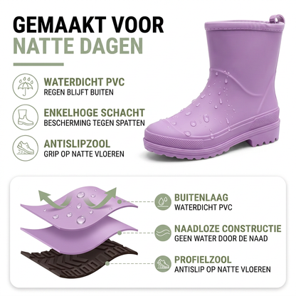 Regenlaarsjes Dames - Enkelhoge Slip-On - Met Antislipzool