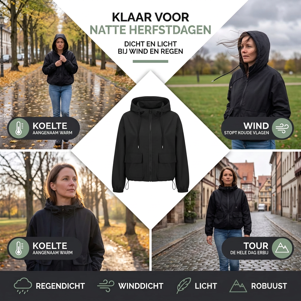 Windjack Dames met Capuchon - Waterdicht & Winddicht - Met Rits