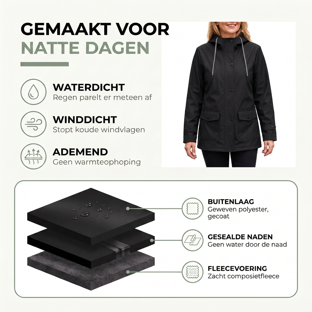 Regenjas Dames met Capuchon - Waterdicht & Winddicht - Licht Gevoerd