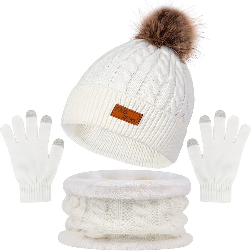 Wintermuts Dames met Pompon - 3-Delige Set - Nekwarmer en Handschoenen