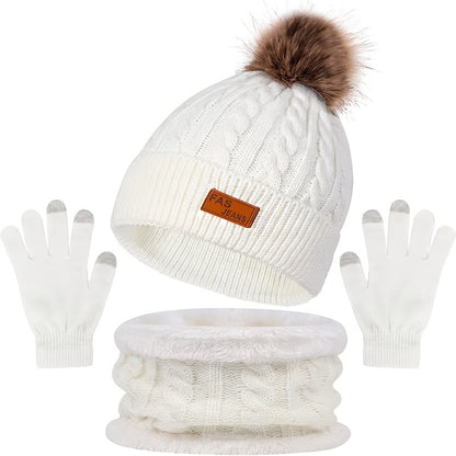 Wintermuts Dames met Pompon - 3-Delige Set - Nekwarmer en Handschoenen