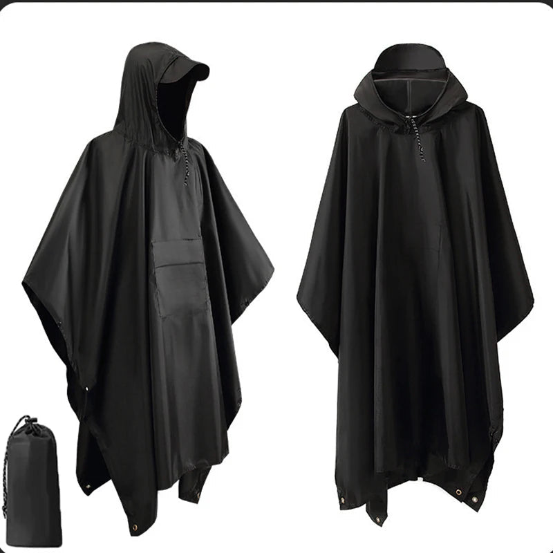 Regenponcho waterdicht met capuchon, inzetbaar als tarp