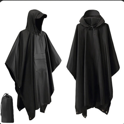 Regenponcho waterdicht met capuchon, inzetbaar als tarp