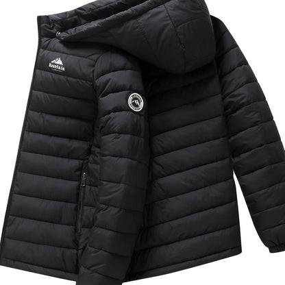 Heren winterjas met capuchon, gewatteerd in het zwart