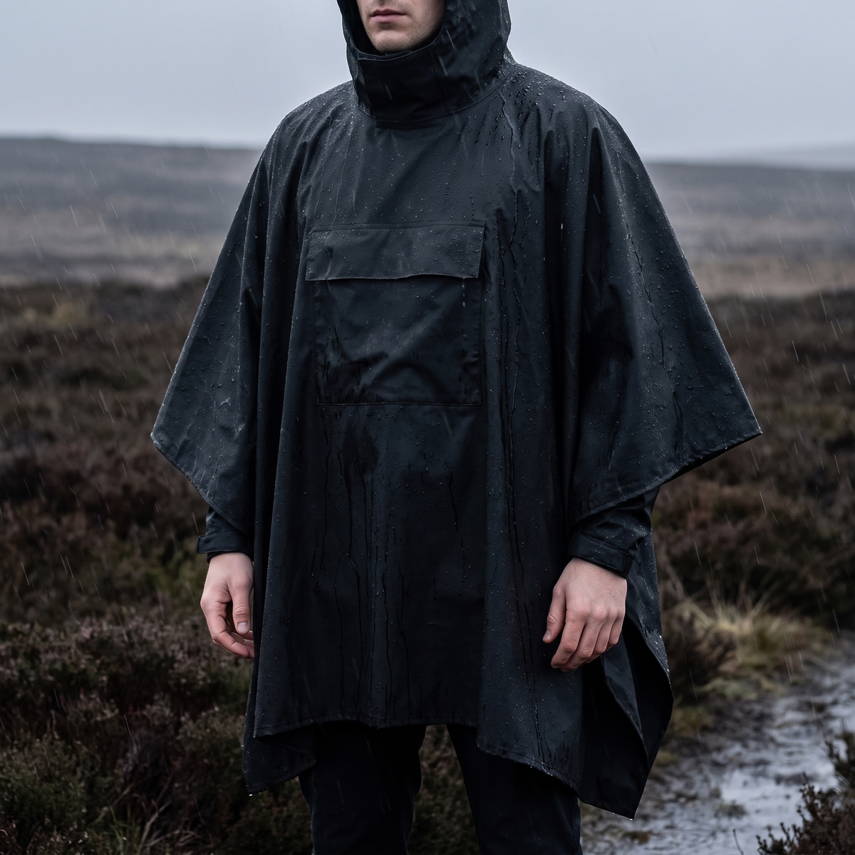 Regenponcho voor fiets en wandelen met buikzak