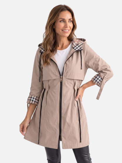 Tussenjas met capuchon voor dames, parka met geruite voering