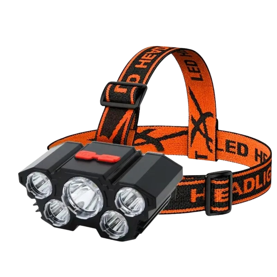 LED Hoofdlamp USB - 5 LEDs & 4 Lichtstanden met SOS - Spatwaterdicht