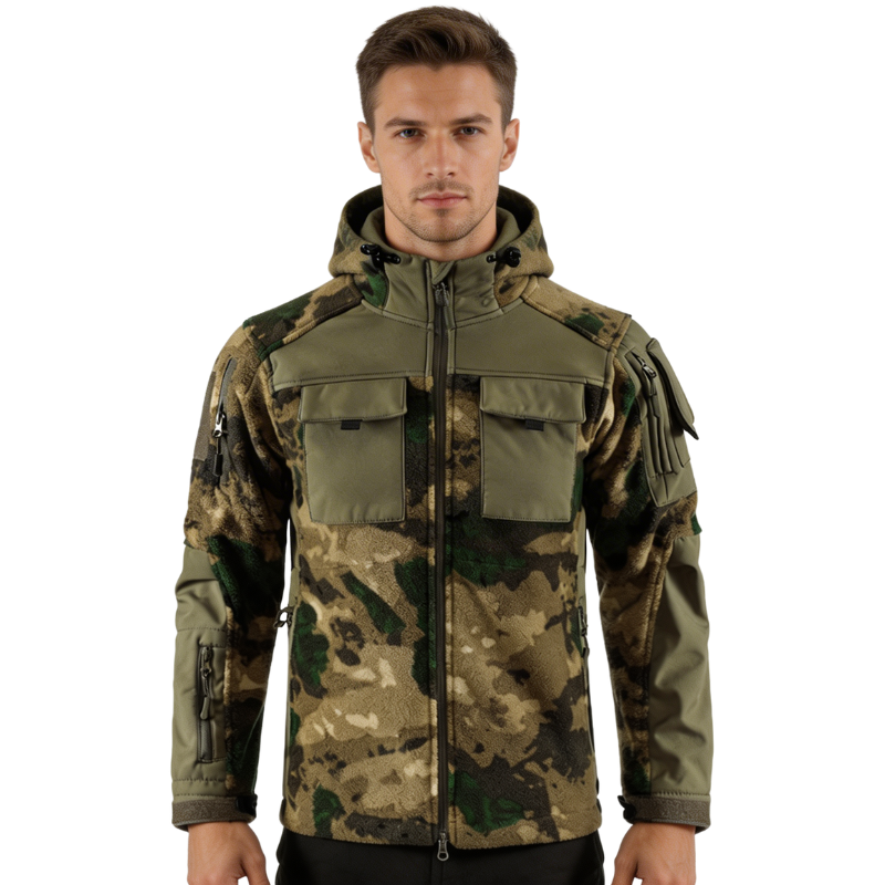 Heren fleecevest tactisch met capuchon in camouflage