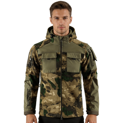 Heren fleecevest tactisch met capuchon in camouflage