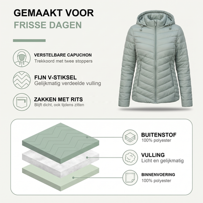 Gewatteerde jas dames met verstelbare capuchon