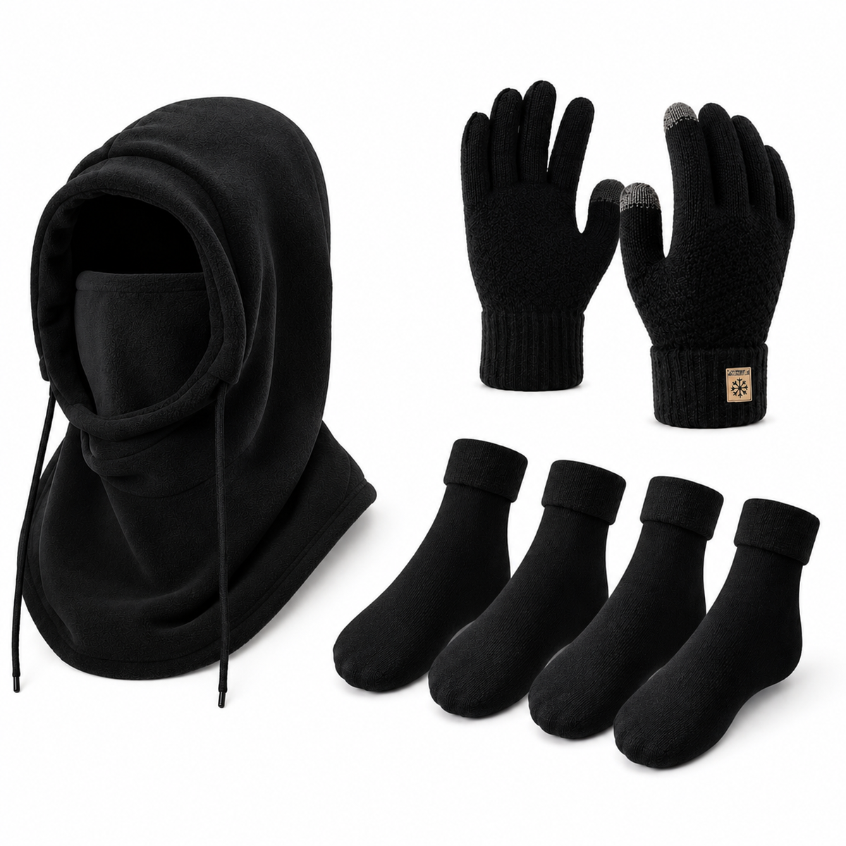 Bivakmuts Handschoenen Sokken Set - Fleece Gevoerd - 3-in-1