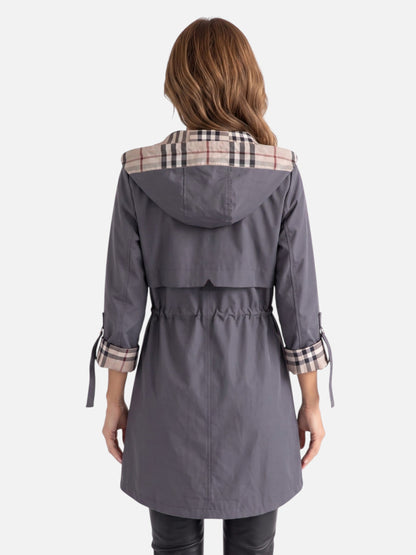 Tussenjas met capuchon voor dames, parka met geruite voering