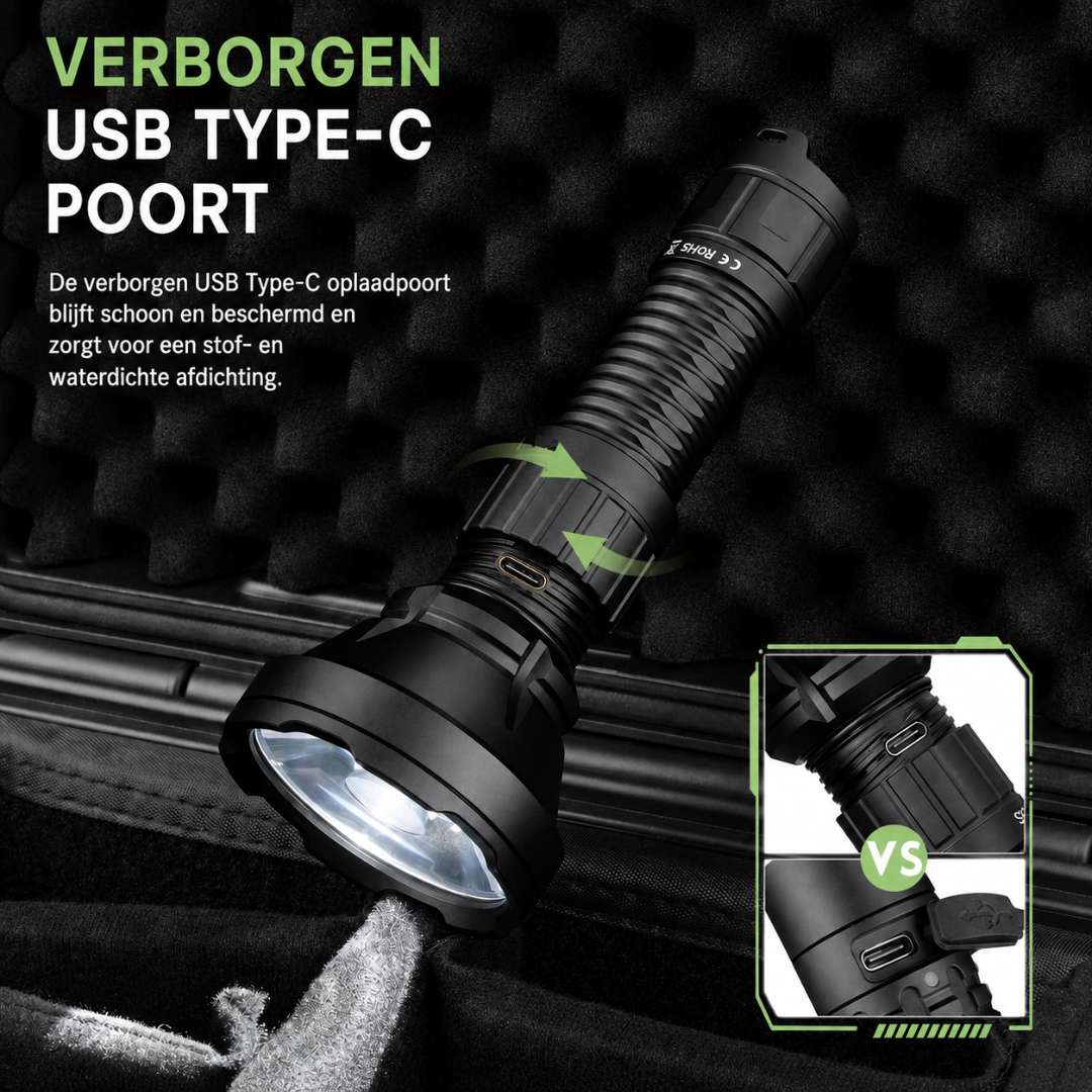 Zaklamp 2000 Lumen - 964M Bereik IPX6 - Oplaadbaar USB-C