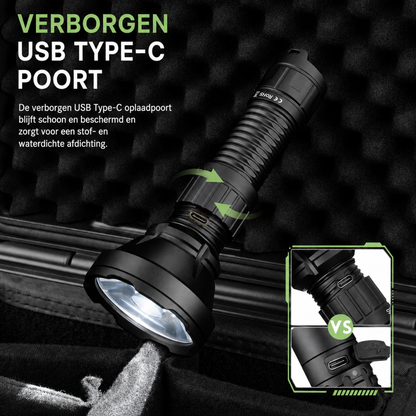 Zaklamp 2000 Lumen - 964M Bereik IPX6 - Oplaadbaar USB-C