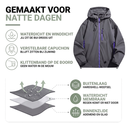 Waterdichte jas unisex met verstelbare capuchon