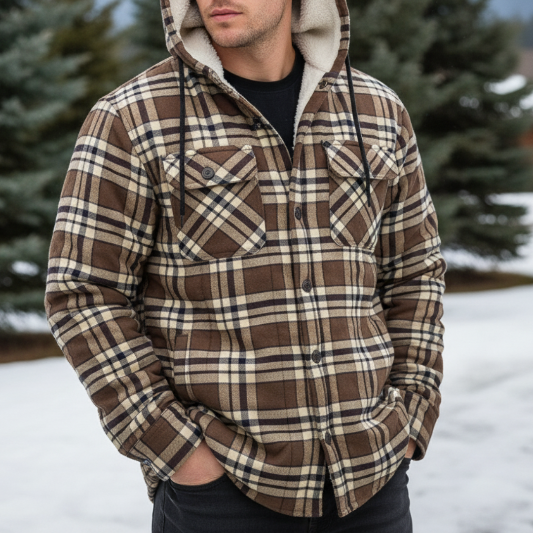 Overshirt heren met capuchon en sherpa voering
