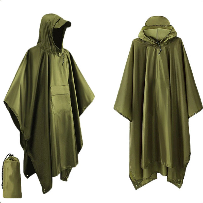 Regenponcho waterdicht met capuchon, inzetbaar als tarp