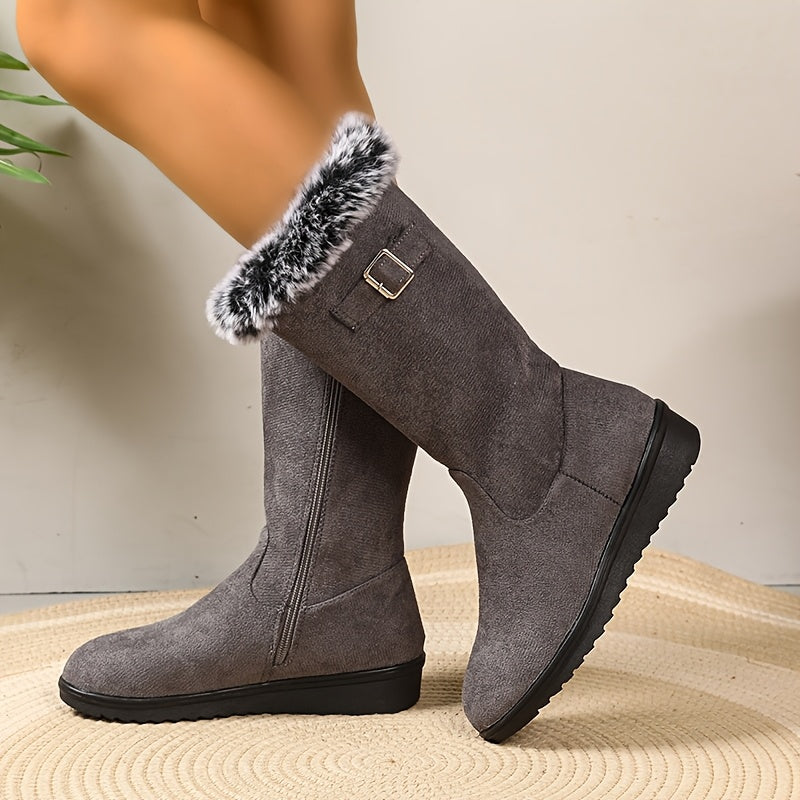 Wadenhoge snowboots dames met bontkraag