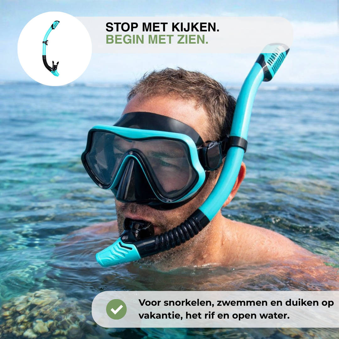 Snorkelset met Masker - 180° HD Zicht Gehard Glas - Lekvrij