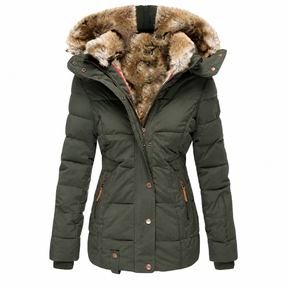 Winterjas Dames - Getailleerd - Afneembare Kap met Bont