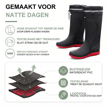 Hoge regenlaarzen dames en heren met kordeltrek