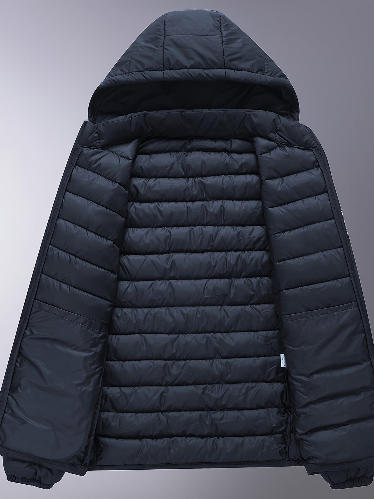 Heren winterjas met capuchon, gewatteerd in het zwart