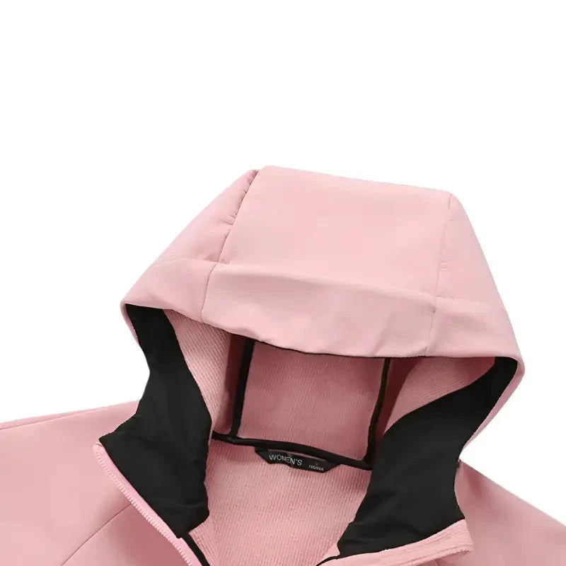 Gevoerde softshell jas dames met capuchon in roze