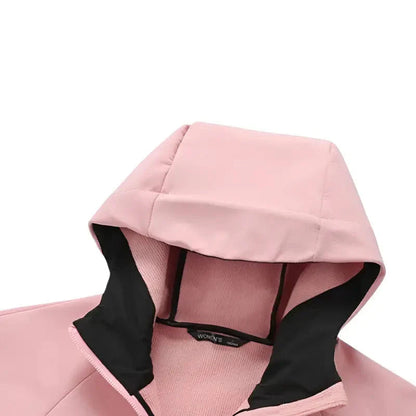 Gevoerde softshell jas dames met capuchon in roze