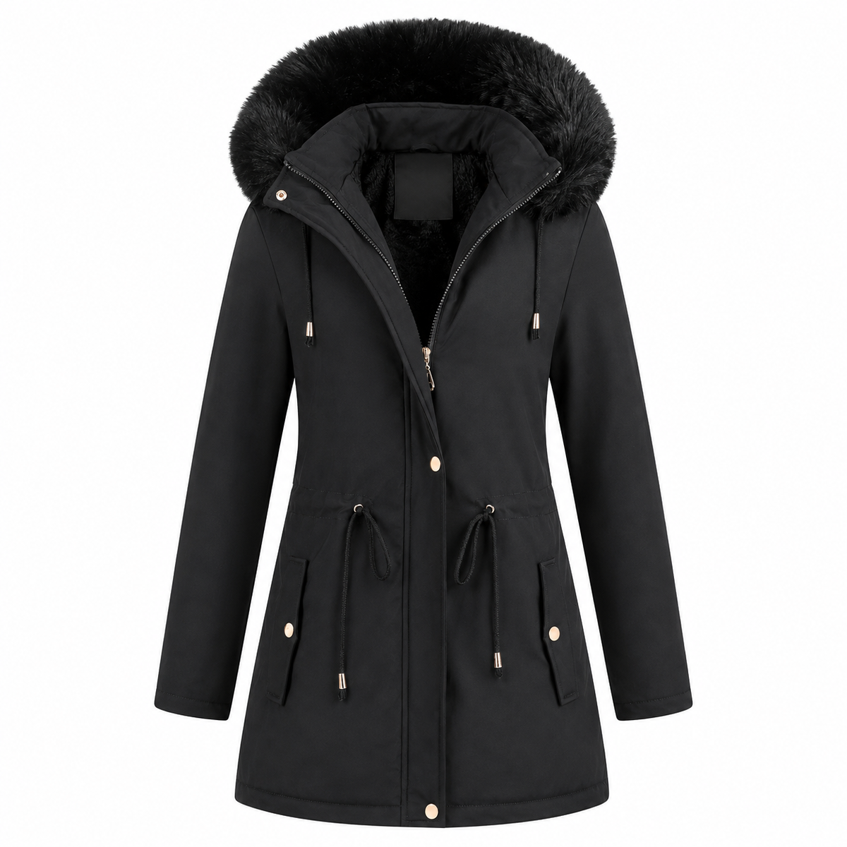 Parka dames met kunstbontcapuchon en waterdichte stof