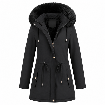 Parka dames met kunstbontcapuchon en waterdichte stof