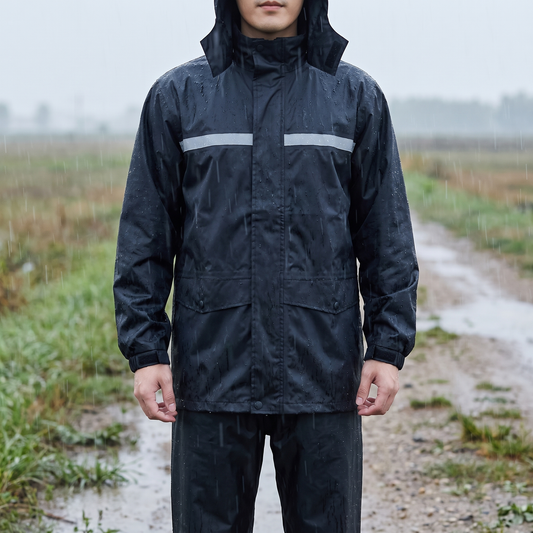 Regenpak heren met regenjas en regenbroek, reflecterend