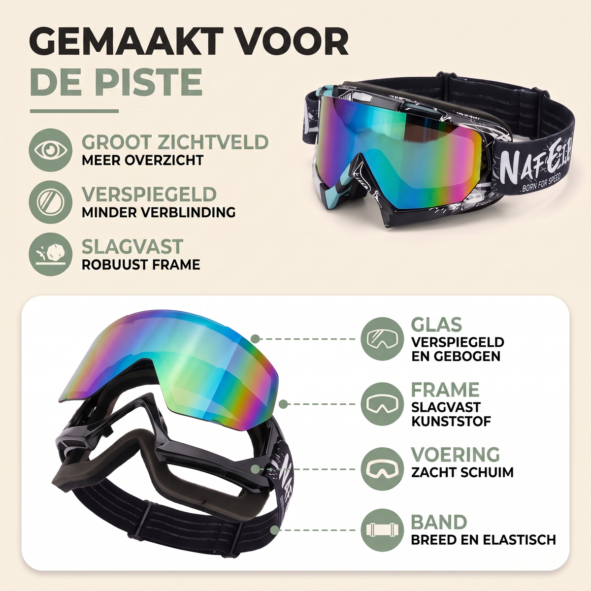 Skibril - Groot Zichtveld - Gespiegeld - Unisex