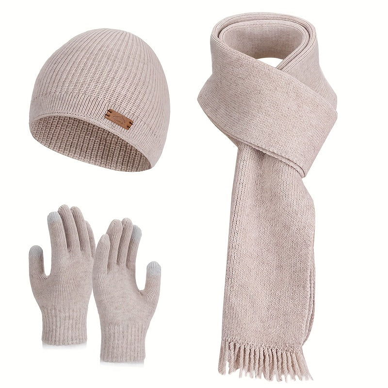 Gebreide Sjaal met Muts en Handschoenen - 3-Delige Set - 160 cm Lang