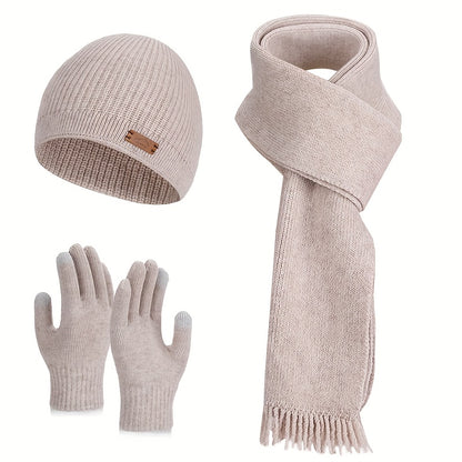 Gebreide Sjaal met Muts en Handschoenen - 3-Delige Set - 160 cm Lang