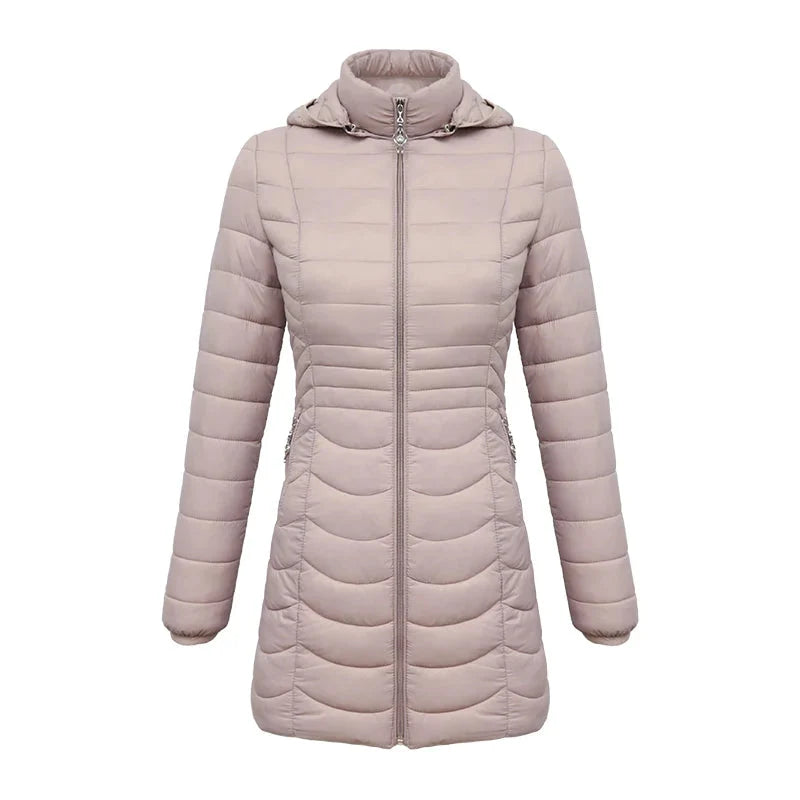 Lange dames winterjas met afneembare capuchon