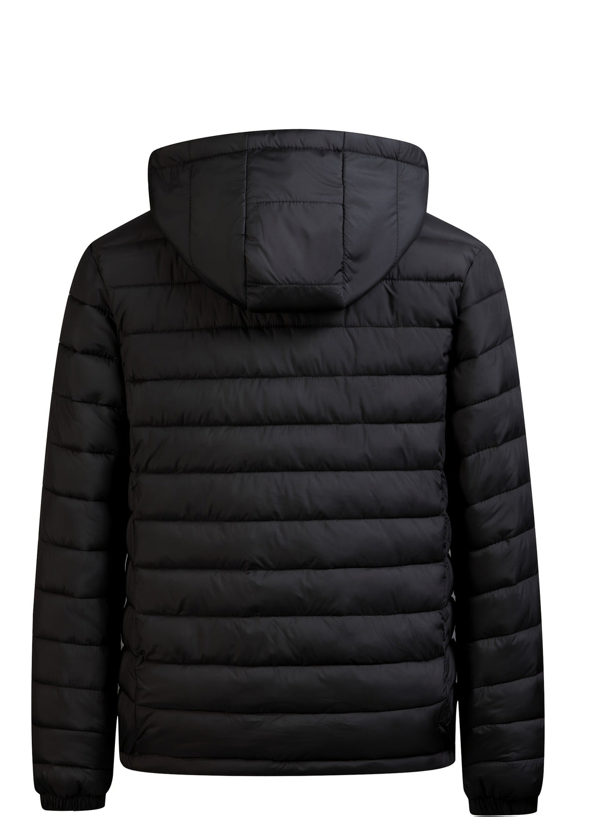 Heren winterjas met capuchon, gewatteerd in het zwart