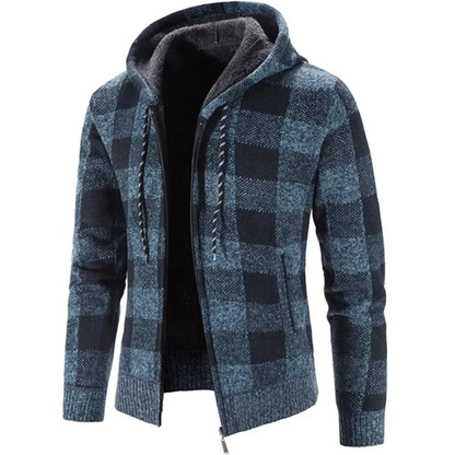 Gevoerd heren vest met capuchon en ruitpatroon
