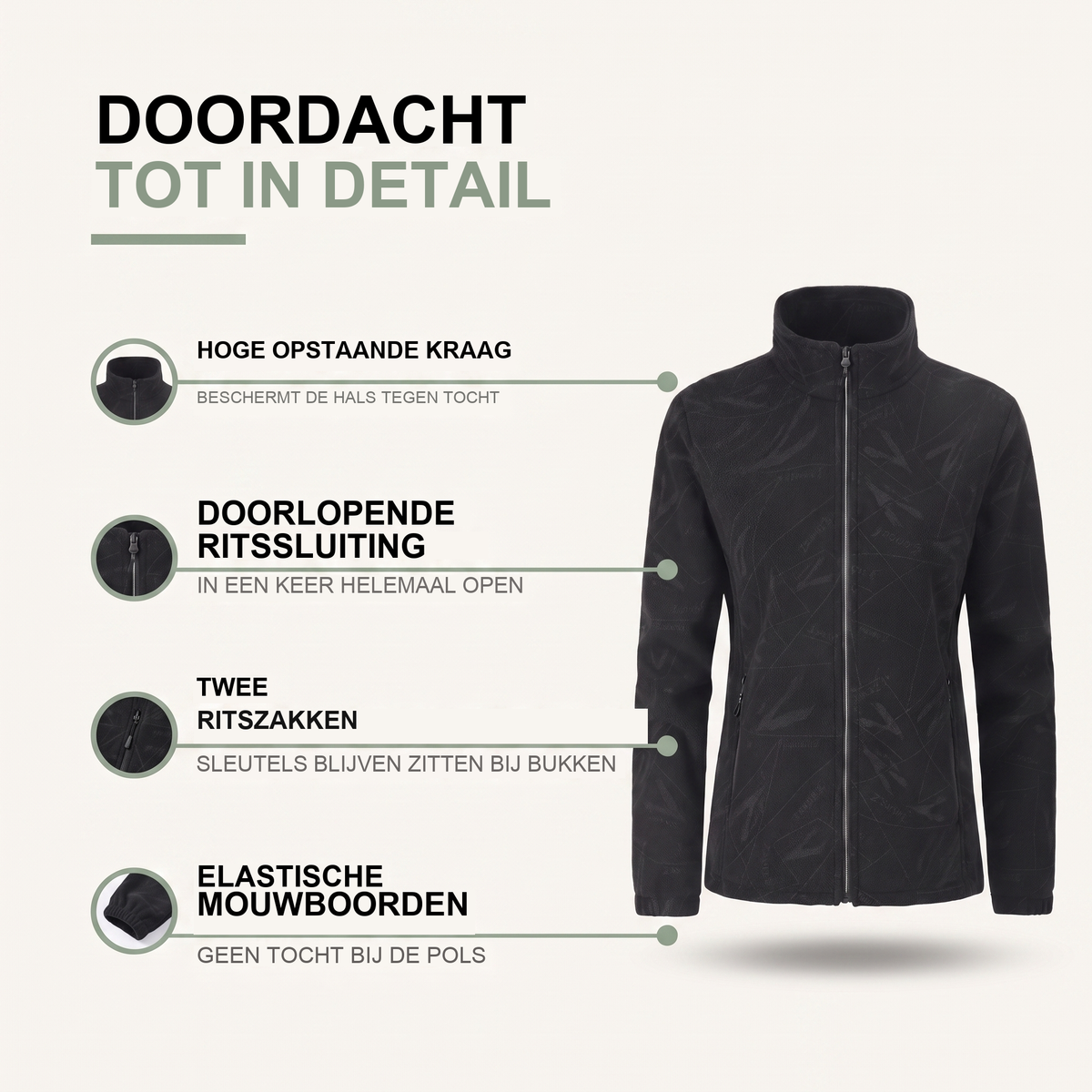 Tussenjas dames met opstaande kraag in fleece