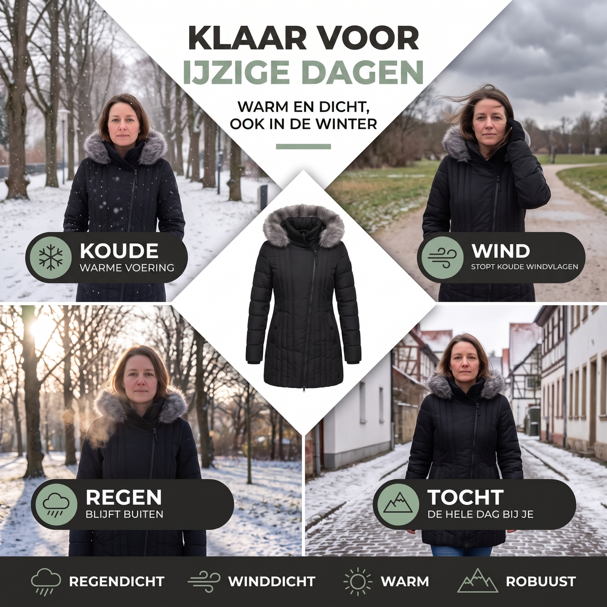Gewatteerde Jas Dames - Waterdicht & Winddicht - Bontkap
